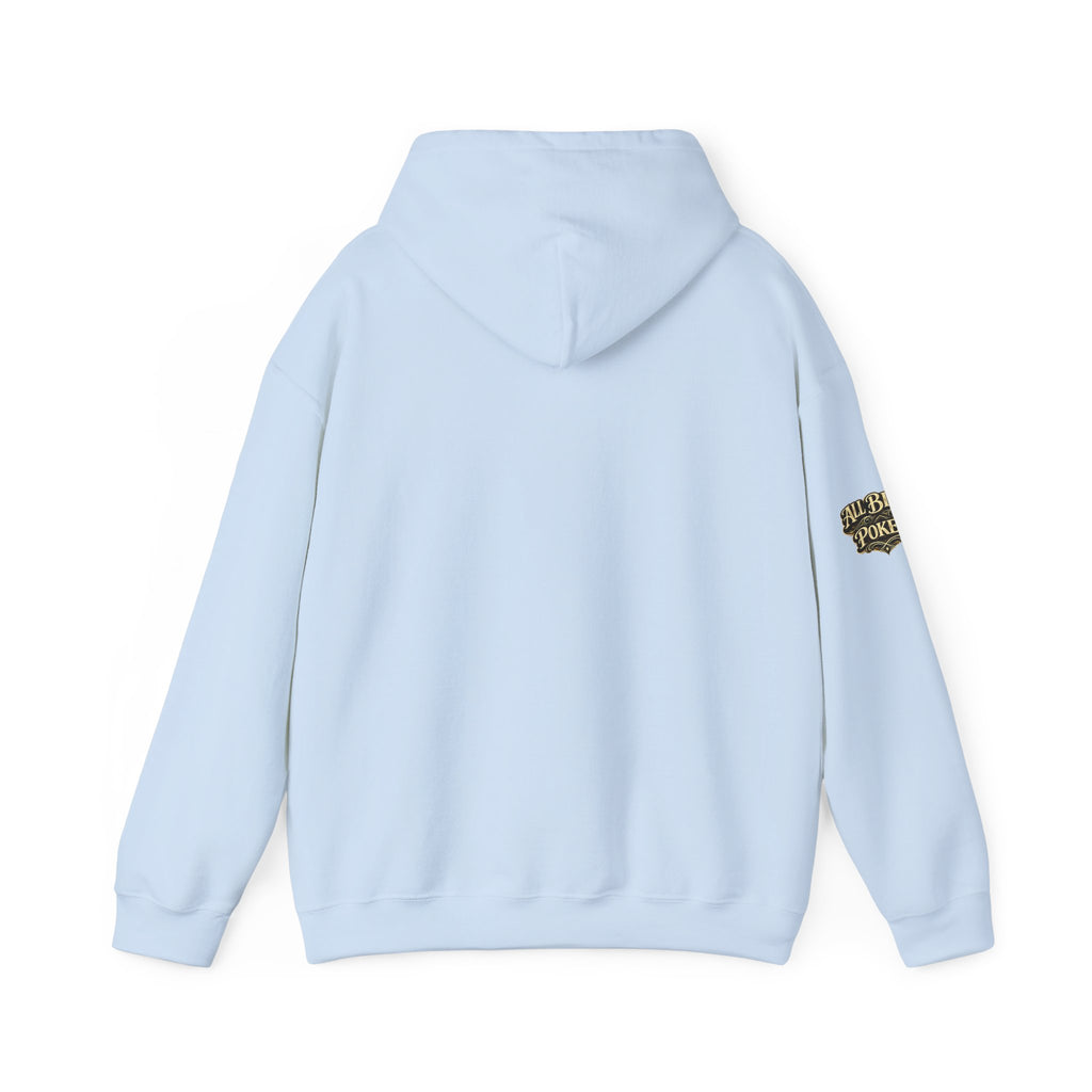 No Balls No Bluff Pullover Hoodie in Light Blue – Back Flat Lay | All Bluff Poker