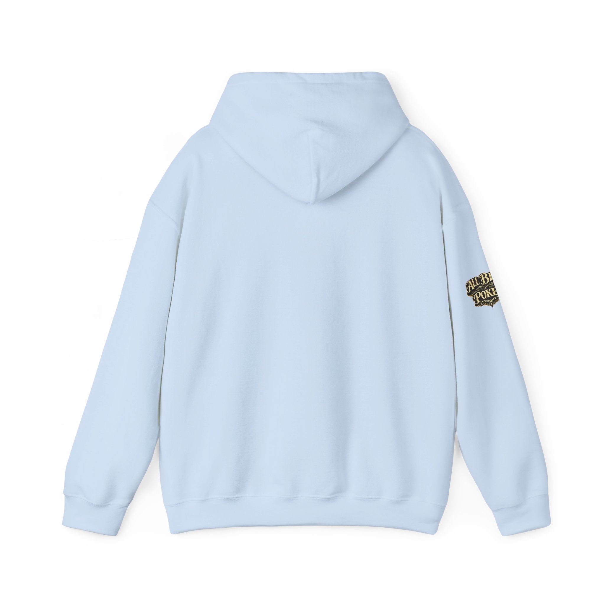 No Balls No Bluff Pullover Hoodie in Light Blue – Back Flat Lay | All Bluff Poker