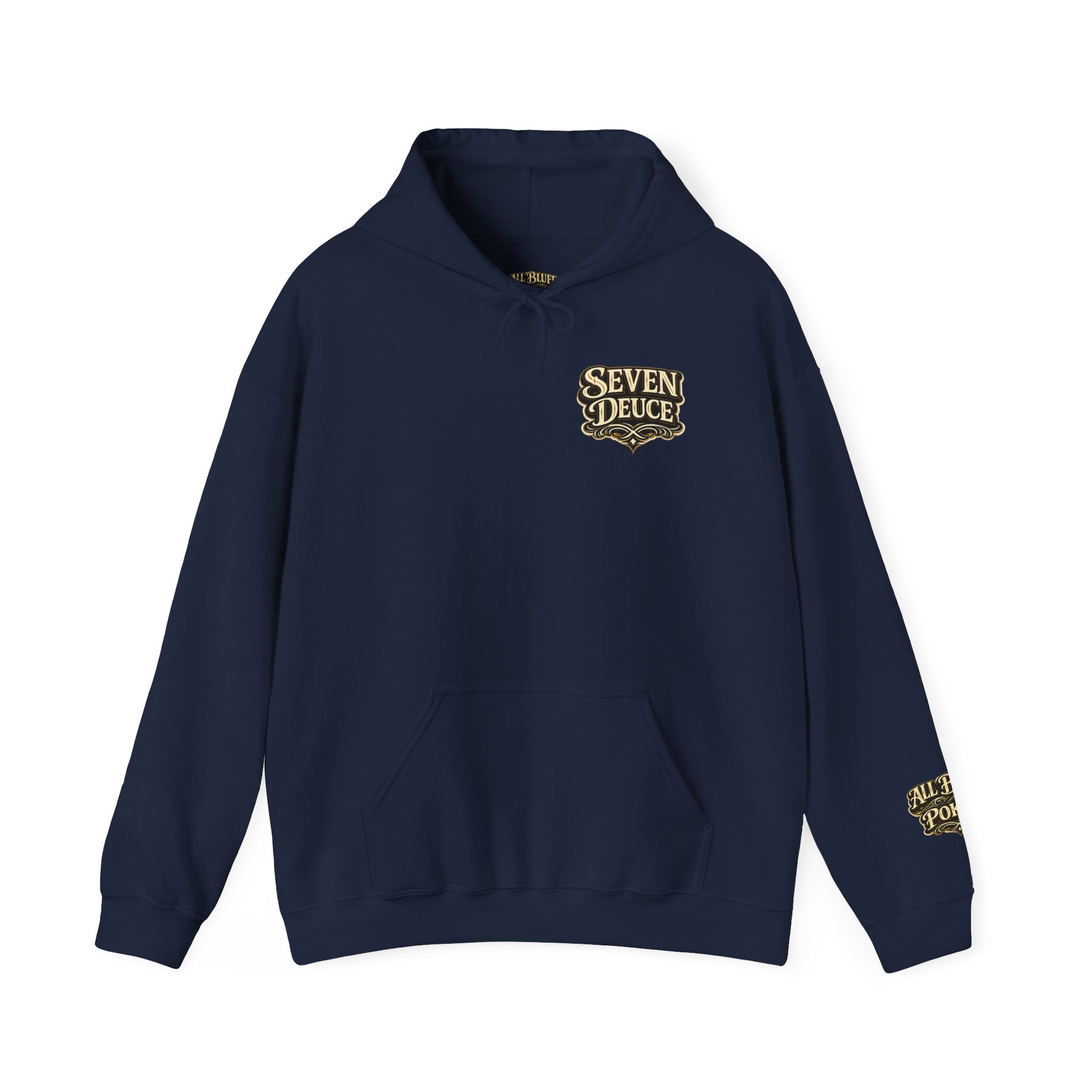 7-2 Style Pullover Hoodie in Navy – Front Flat Lay | All Bluff Poker