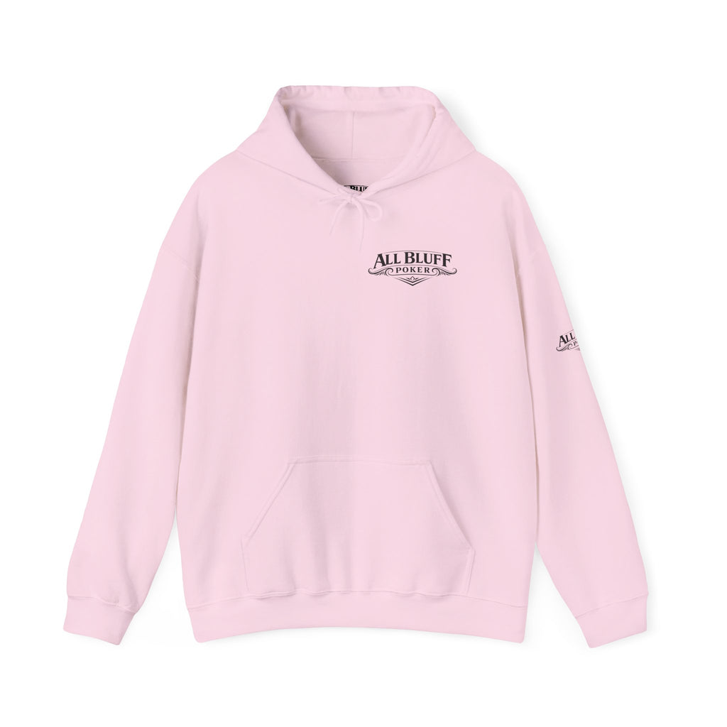 I'm a Bluffer Not a Fighter Pullover Hoodie in Light Pink – Front Flat Lay | All Bluff Poker