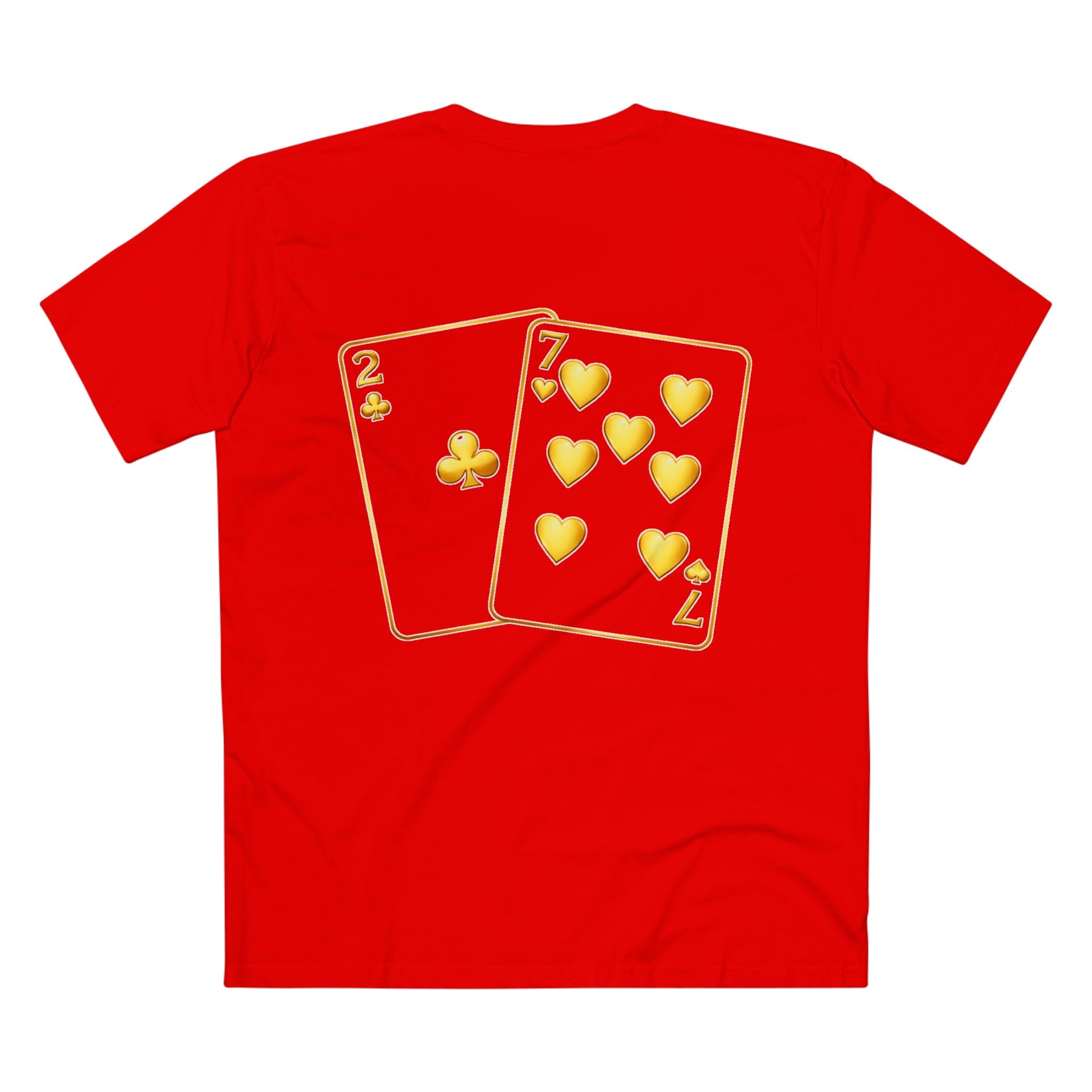 7-2 Style T-Shirt in Red – Back Flat Lay | All Bluff Poker