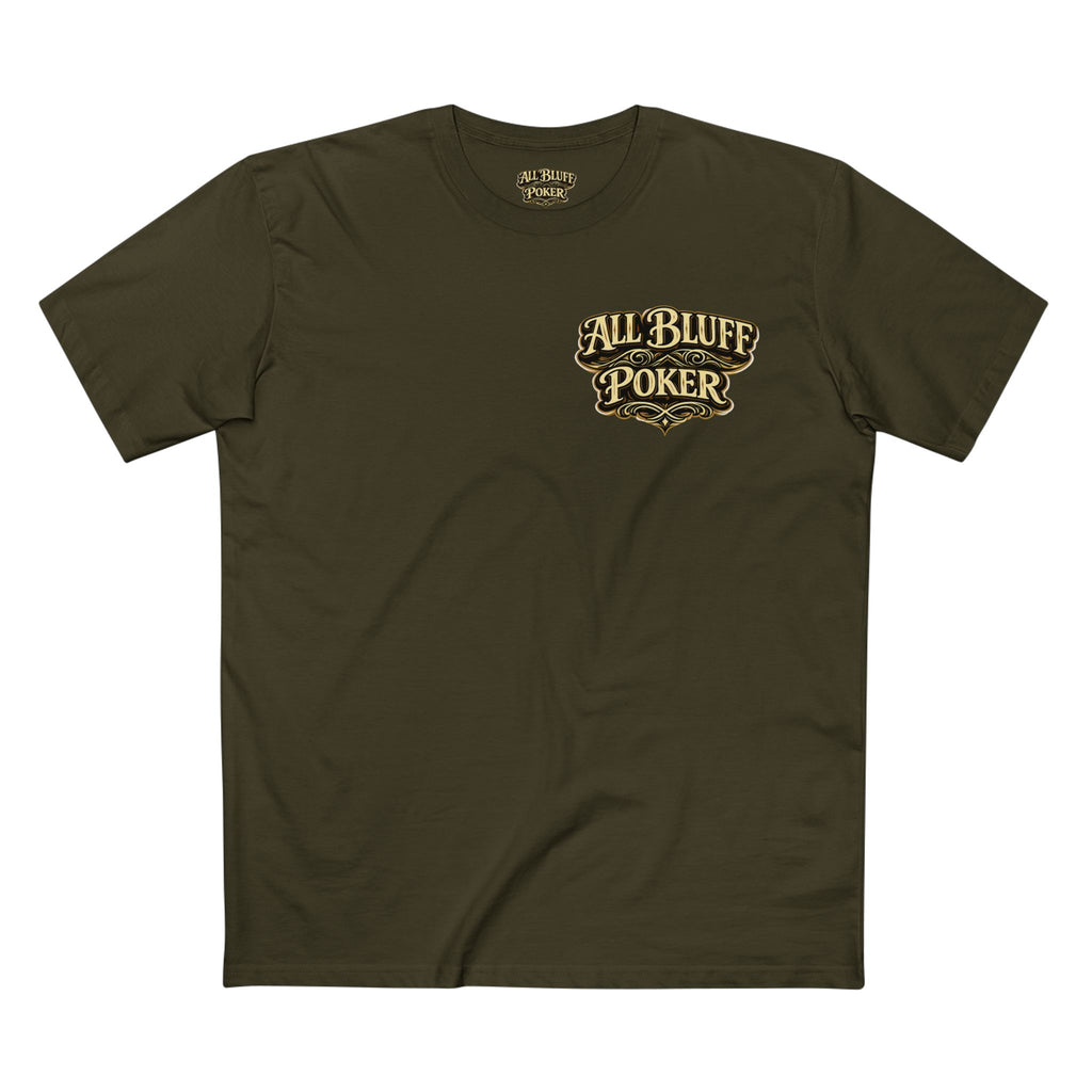 All Bluff Poker T-Shirt in Army – Front Flat Lay | All Bluff Poker