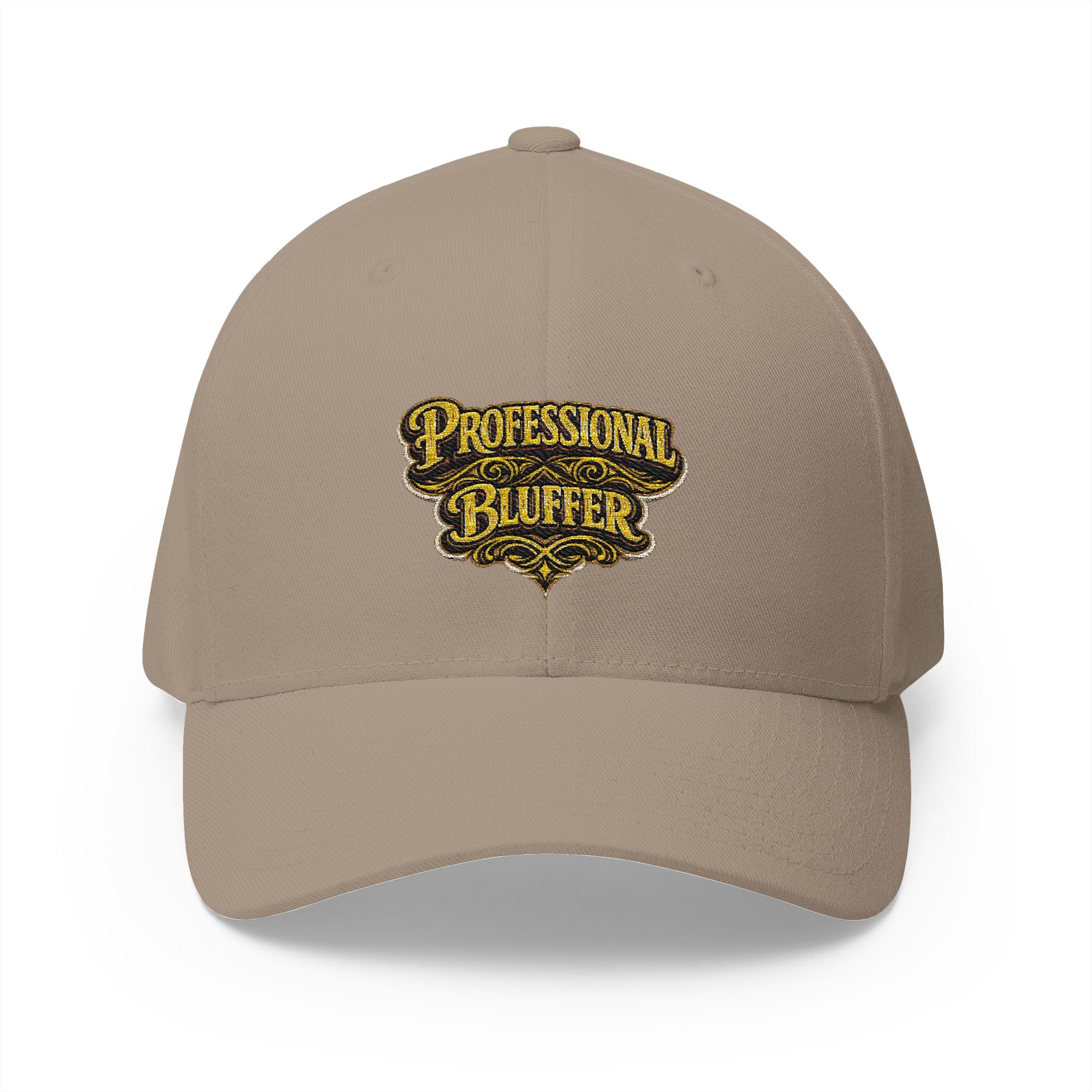 Professional Bluffer Fitted Cap in Khaki – Front View | All Bluff Poker
