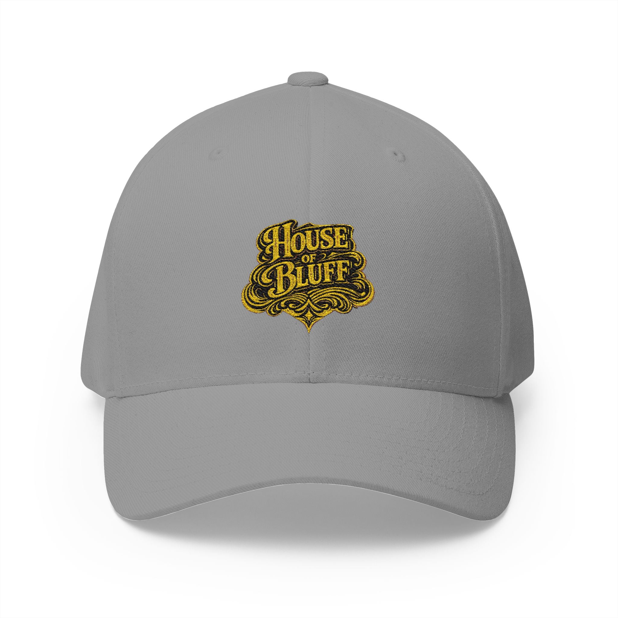 House of Bluff Fitted Cap in Grey – Front View | All Bluff Poker