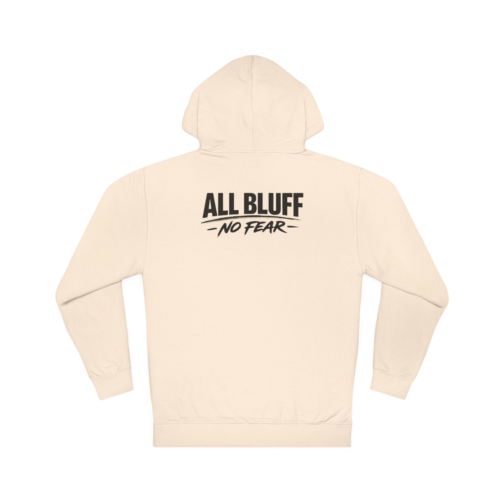 All Bluff No Fear Pullover Hoodie in Bone – Back Flat Lay | All Bluff Poker